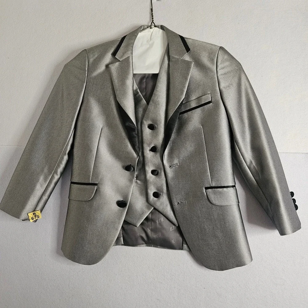 BJK Collection Boys Silver Metallic Blazer Vest Set Size 6 Formal Ring Bearer